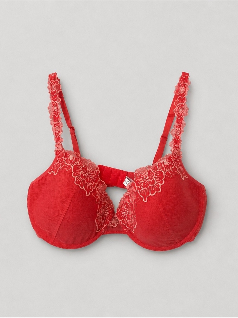 Jacob Red Floral Lace Underwire Bra with Embroidered Straps